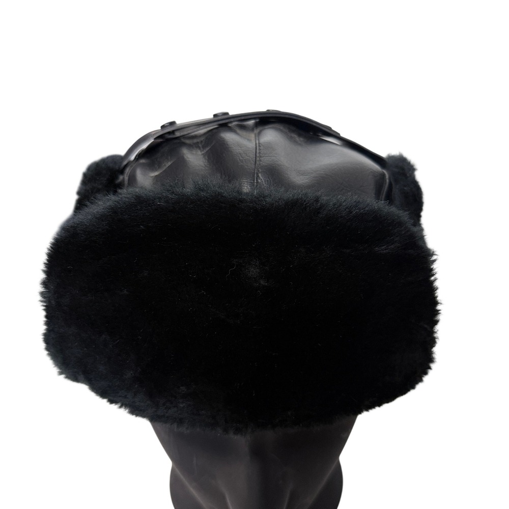 Unbranded Trapper Hat Mens XL Black Faux Fur Faux Leather USA Made Ushanka